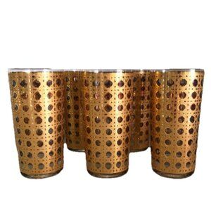 Vintage Culver Cannella Glasses, 22K Gold Cane  Highball Glasses Set of 6 NWOT